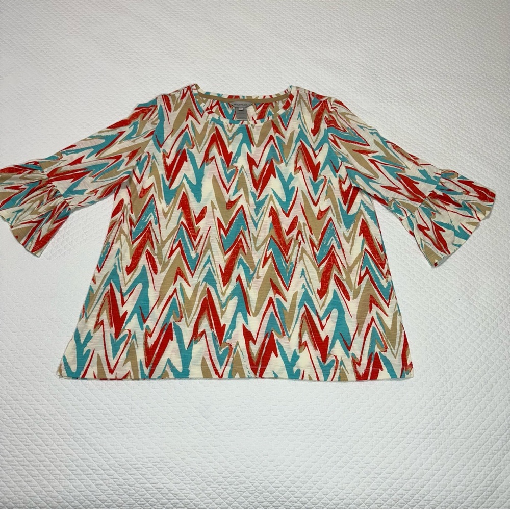 Multiples Red and Teal Zigzag Women's Blouse Sz L